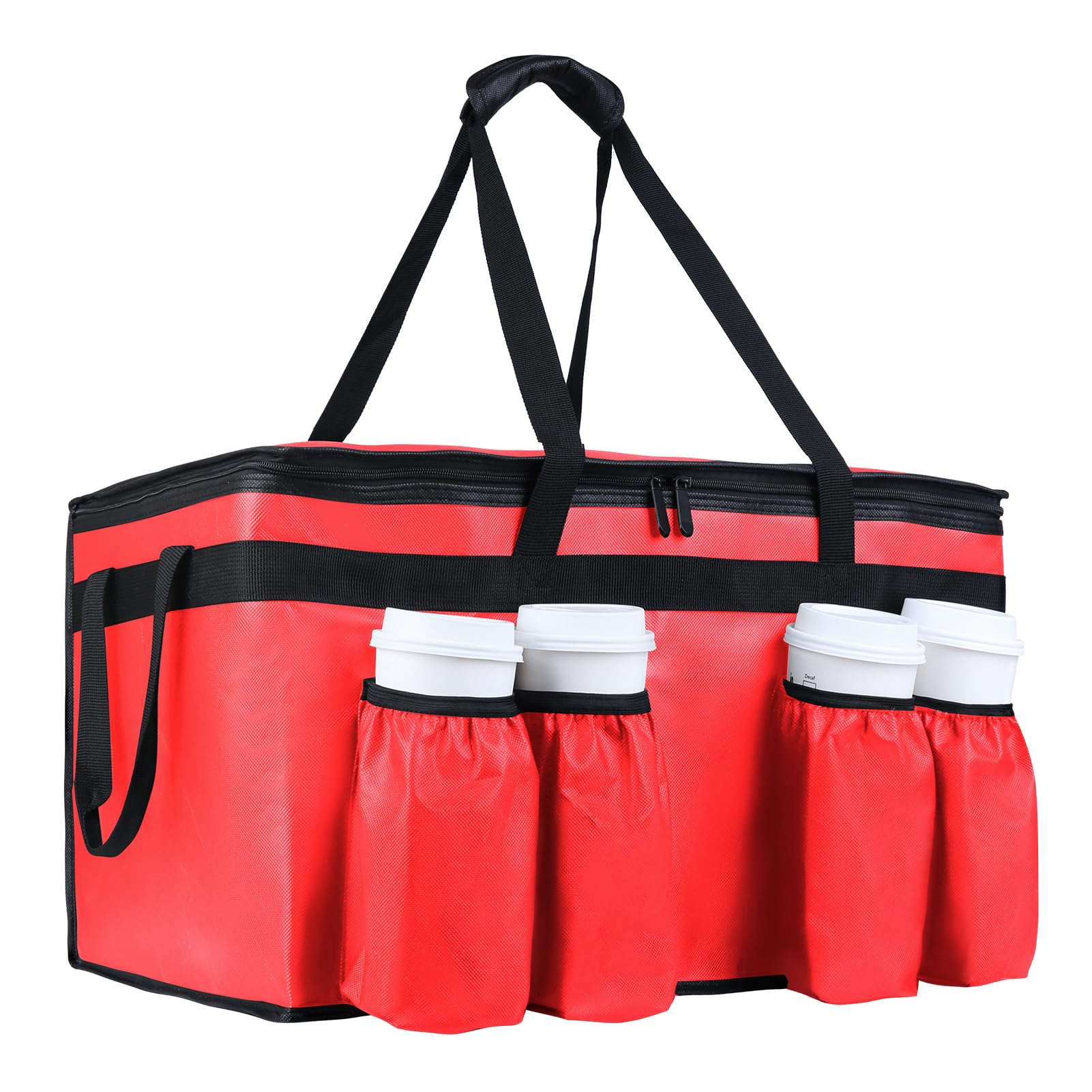 Photo 1 of CIVJET Insulated Food Delivery Bag with 4 Cup Holder, XXX-Large Insulated Grocery Bags with Zippered Top, Cooler Bags with Drink Carrier, Food Carrier Catering Bag, Commercial Food Warmers, Red