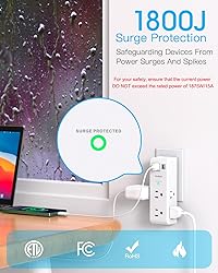 Surge Protector Outlet Extender with Rotating Plug