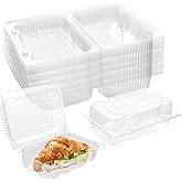 TOFLEN Disposable Sturdy Plastic Hinged Food Containers with Clear Lids (40 Pack) Clamshell Take Out Loaf Containers 7.2x4.7x3 Inches To Go Dessert Box Cake Slice Salad Pastry Sandwich Container