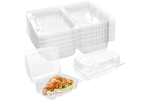 TOFLEN Disposable Sturdy Plastic Hinged Food Containers with Clear Lids (40 Pack) Clamshell Take Out Loaf Containers 7.2x4.7x3 Inches To Go Dessert Box Cake Slice Salad Pastry Sandwich Container