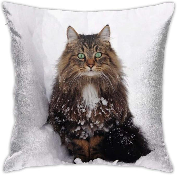 Amazon 枕カバー ノルウェージャンフォレストキャット 雪の中 おしゃれ クッションカバー ピローケース 柔らかい 快適 変形しにくい 簡約スタイル 創造的な ファッション インテリア飾り ホーム 部屋 オフィス ソファ 車用抱き サイズ 約45 45cmクッションカバー 枕