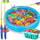 Doloowee Magnetic Fishing Game Bath Pool Toys for Toddlers 3-5,48pcs Fishing Toys Game Floating Fish Magnet Pole Rod Net Education Teaching and Learning for Kids Age 3-6 4-8