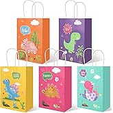 20Pcs Dinosaur Party Favor Bags with Handles, Cartoon Dinosaur Kraft Paper Gift Wrap Bags, Kids Goodie Treat Bags for Boys Girls Dinosaur Theme Birthday Baby Shower Party Supplies