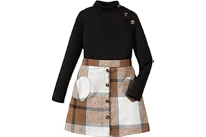 YOURUIKEY Cute Clothes for Girls Fall Winter Kids 2 Piece Outfits Sweater Plaid Skirt Tween Girls Clothing Dresses Set 8-12