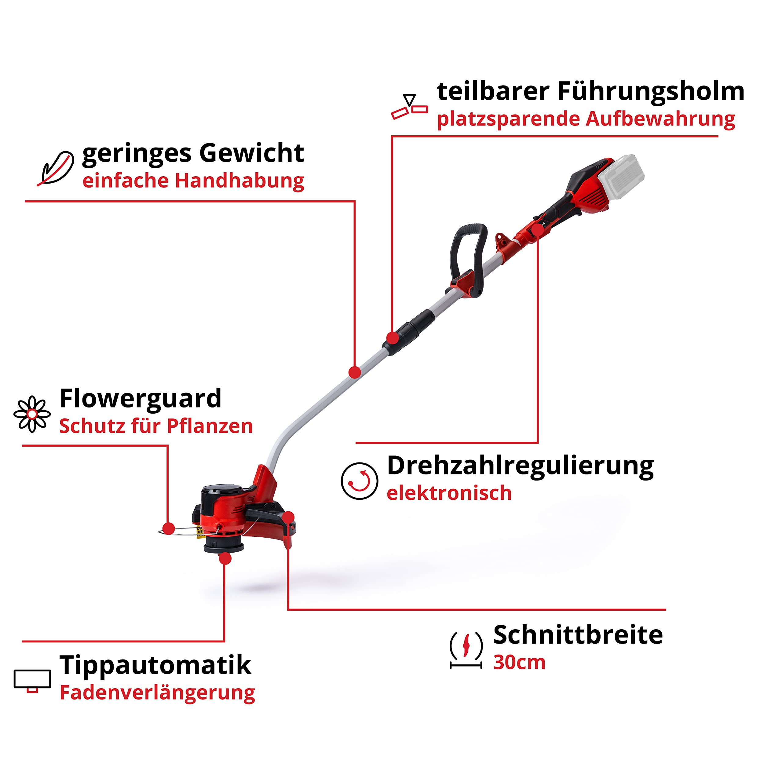 Einhell Akku-Rasentrimmer GE-CT 36/30 Li E - Solo Power X-Change (Lithium Ionen, 2x18 V, 9.000 U/min., elektr. Drehzahlregulierung, Fadenspule mit Tippautomatik, Flowerguard, ohne Akku und Ladegerät) 3
