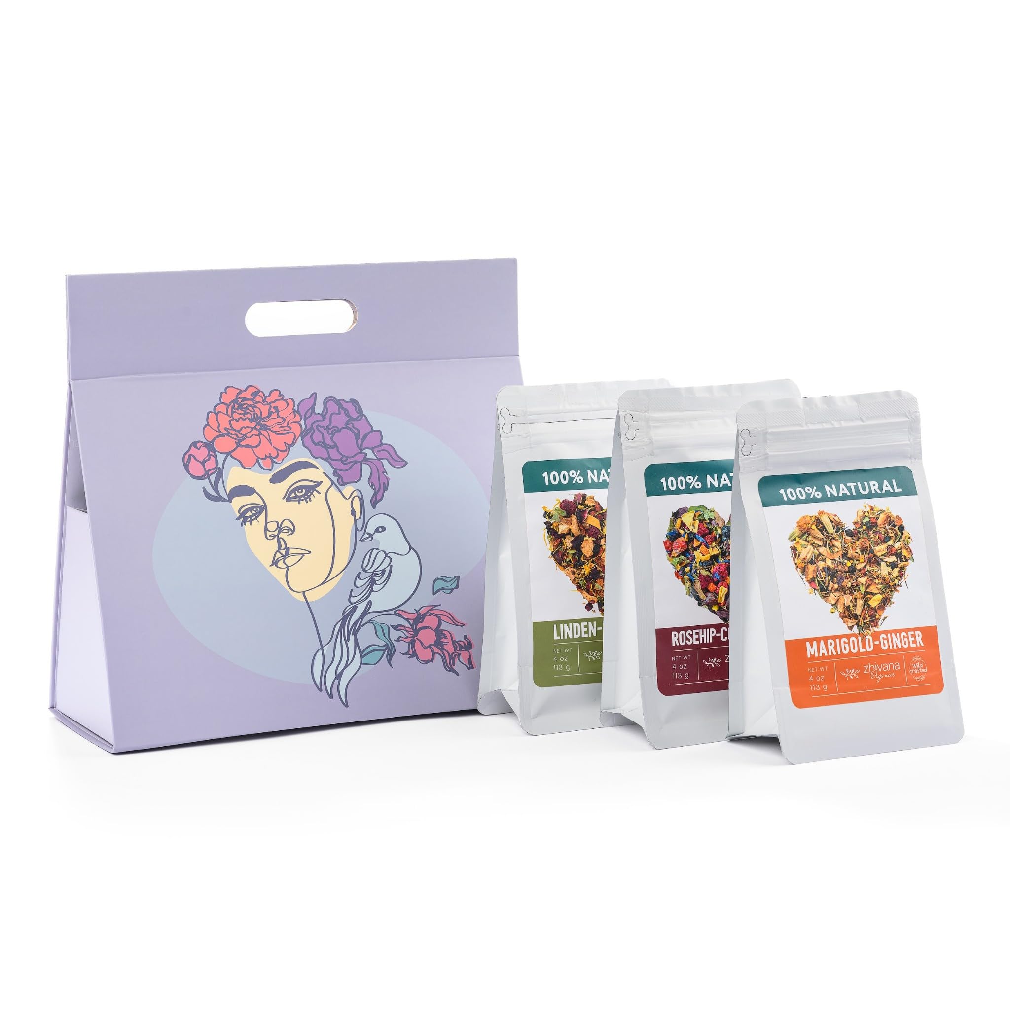 Herbal Tea Gift Set for Women – 3 Caffeine Free Loose Leaf Herbal Tea Blends with Wildcrafted Herbs & Fruits - Perfect for Birthdays, Valentine’s Day, Get Well Soon, Self Care & Thank You Gifts Image