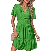 Simplee Womens 2026 Summer Mini Dress Eyelet Short Sleeve Cocktail Short Dresses Cute A Line Sun Dress with Pockets