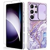 SHEDEER for Samsung Galaxy S25 Ultra Case with Slide Camera Cover & Screen Protector, Anti-Yellowing Chic Pattern Design, Shockproof Anti-Scratch Slim Thin Phone Cover Samsung S25 Ultra 6.9'', Violet