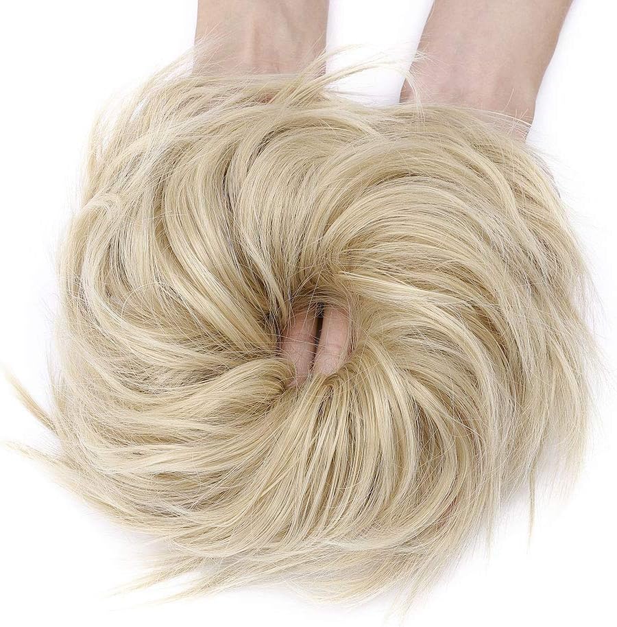 Real Fashion Tousled Updo Hair Pieces Messy Bun Hair-Scrunchies Extensions Hairpieces Ponytails HairExtensions for Women Ash Blonde to Bleach Blonde - Image 3