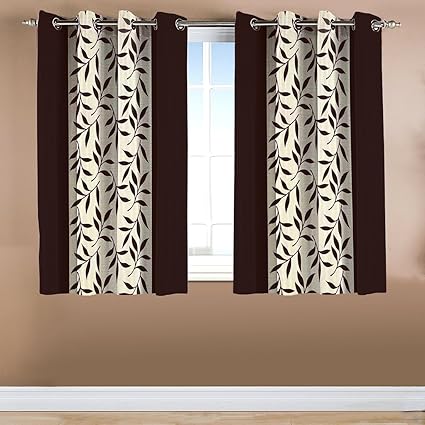 Home Candy Leave 2 Piece Polyester Window Curtain Set - 60x48, Brown