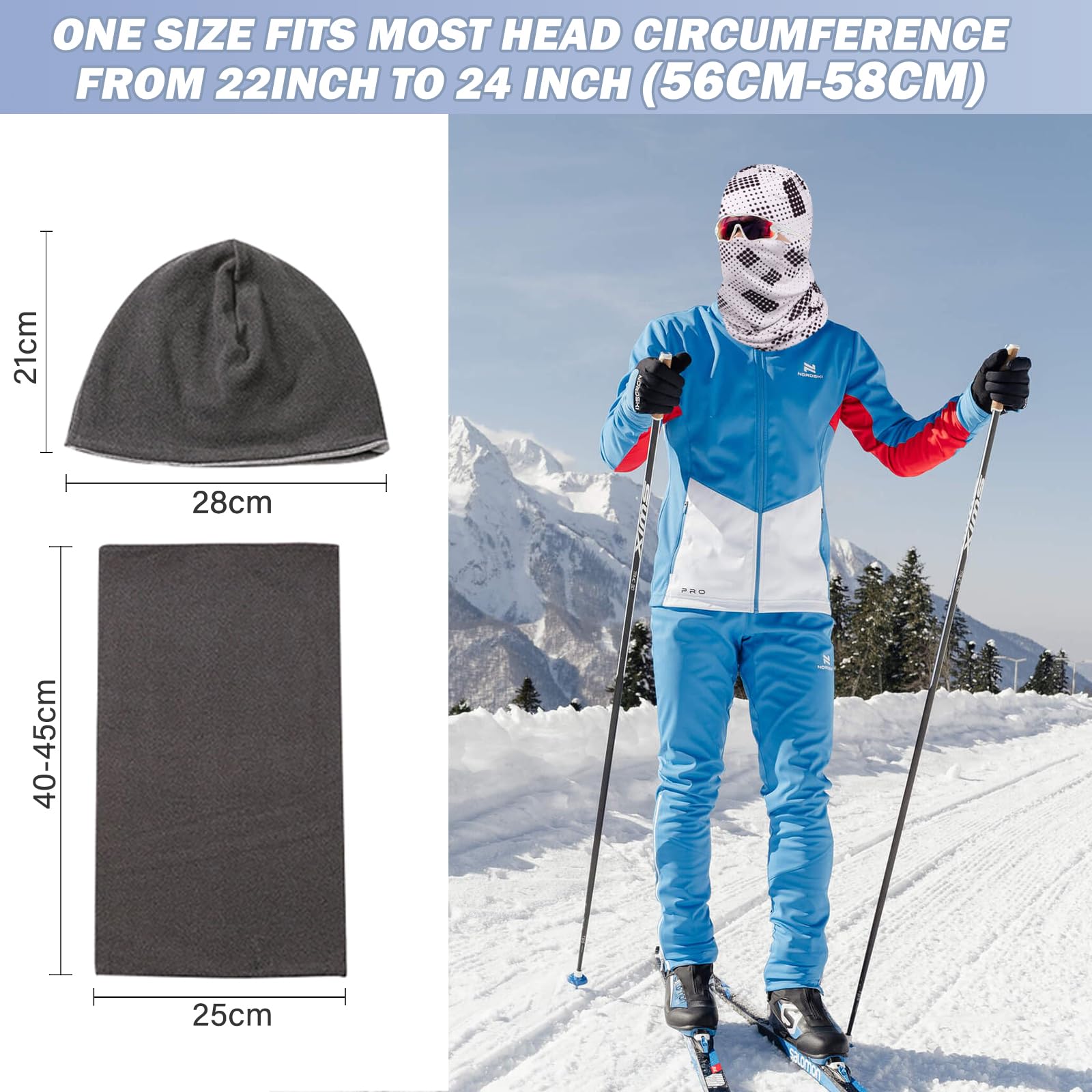 WK IEASON Winter Thermofleece Mütze Halswärmer Set, Winter Laufmütze und Thermosnoods, Unisex Schal und Fleece Mütze für Laufen Joggen Skifahren Radfahren Snowboarden Klettern Outdoor Sport 5