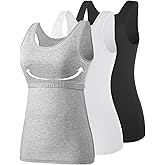 AMVELOP Tank Tops for Women Built in Bra Cotton Shelf Bra Tanks Layering Undershirts 2-3 Pack
