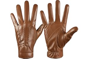 QUKOPSE Winter Leather Gloves for Men,Touchscreen Snow Driving Gloves with Cashmere Lining for Motorcycle Driving Riding…