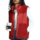 Rapbin Vests for Women Lightweight Stand Collar Sherpa Fuzzy Fleece Vest Buttoned Sleeveless Jackets with 3 Pockets