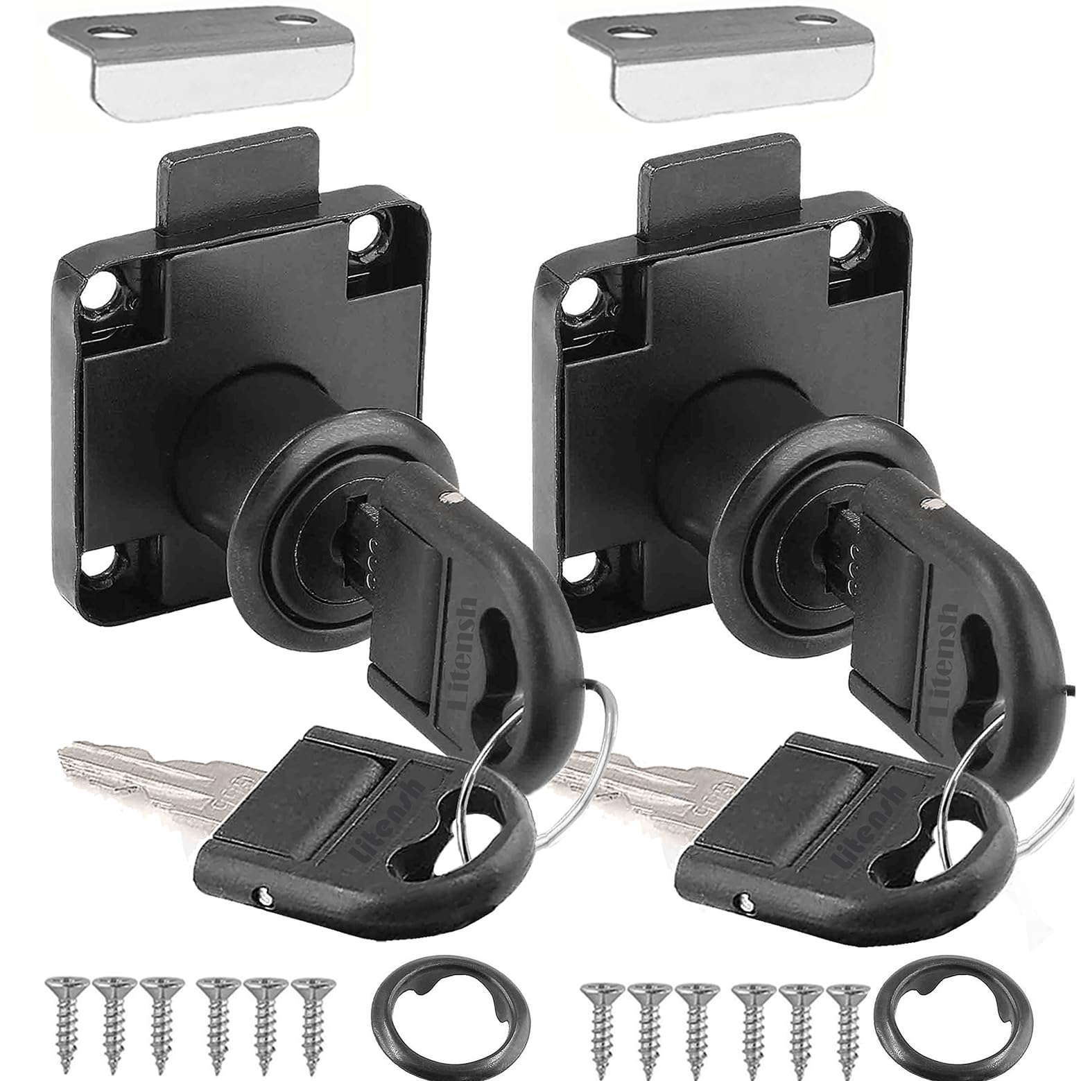 Litensh 2PCS Cam Lock 22mm, Security Cabinet Lock with Key Different Cupboard Lock for Furniture Mailbox Drawer Postbox Letterbox Household Office Door Locks Black