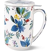 AmorArc Porcelain Tea Mug with Infuser and Lids, 18 Oz Coffee Cup Strainer with Bag Holder for Loose Leaf Tea, Steeping Coffee Mug for House-warming Wedding Birthday Gift