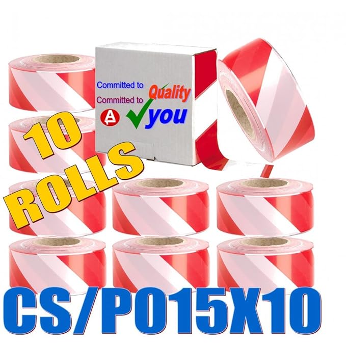 10 Hazard Warning Barrier Tape Red & White Banner Ribbon Dynatex CS