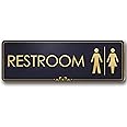 Restroom Sign, Black/Gold, Engraved, 3" x 9", Fade Resistance, Indoor/Outdoor Use, USA MADE By My Sign Center
