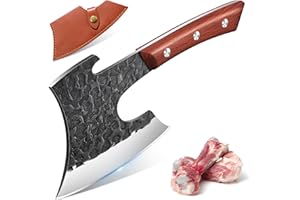 Purple Dragon Butcher Knife Heavy Duty Meat Cleaver - Hand Forged Kitchen Axe for Bone Chopping - Outdoor BBQ and Cooking Chr