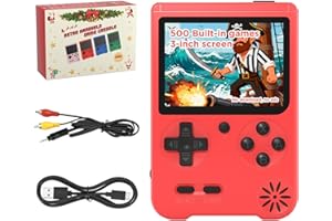 AVAINALY Retro Handheld Game Console,3-inch IPS Screen Portable Game Console with 500 Built-in Classic Games, 1200mAh Rechargeable Battery,Plug & Play Video Games - Red