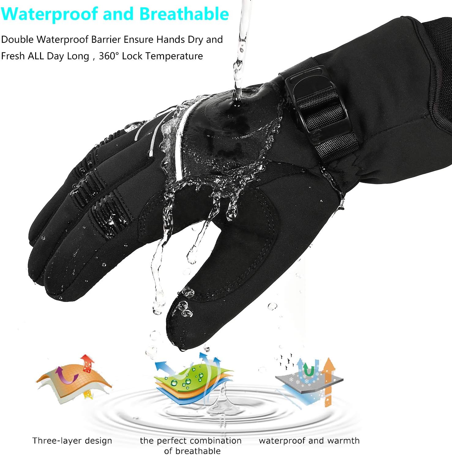 Waterproof & Windproof Winter Gloves for Men and Women, -30°F 3M Thinsulate Thermal Gloves Touch Screen Warm Gloves for Skiing, Cycling, Motorcycle, Running, Outdoor Sports : Clothing