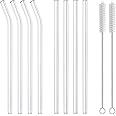 8 Pack Reusable Glass Drinking Straws - 10" x 10 mm - Smoothie Straws for Milkshakes, Frozen Drinks, Smoothies, Bubble Tea - 