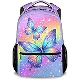 AIOMXZZ Bookbag for Girls, Butterfly Backpacks for School Kids, Elementary Preschool School Bag for Toddler, 17" Cute Rainbow Bookbag