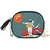 ALAZA PU Leather Small Crossbody Bag Purse Wallet Pop Art Retro Astronaut Space Cartoon Cell Phone Bags with Adjustable Chain Strap & Multi Pocket
