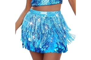 Brishow Sparkly Fringe Sequin Skirt Mermaid Costume Dancing Skirts for Women Silver