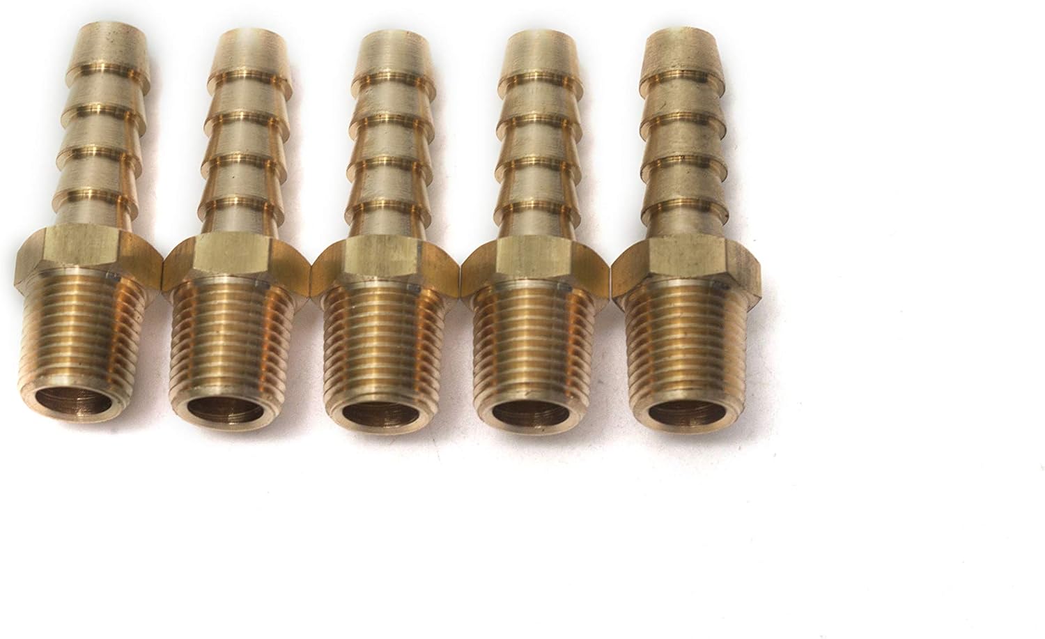 LTWFITTING Brass Barbed Fitting Coupler/Connector 1/8-Inch Male BSPT x 1/4-Inch(6mm) Hose Barb Fuel Gas Water (Pack of 5)