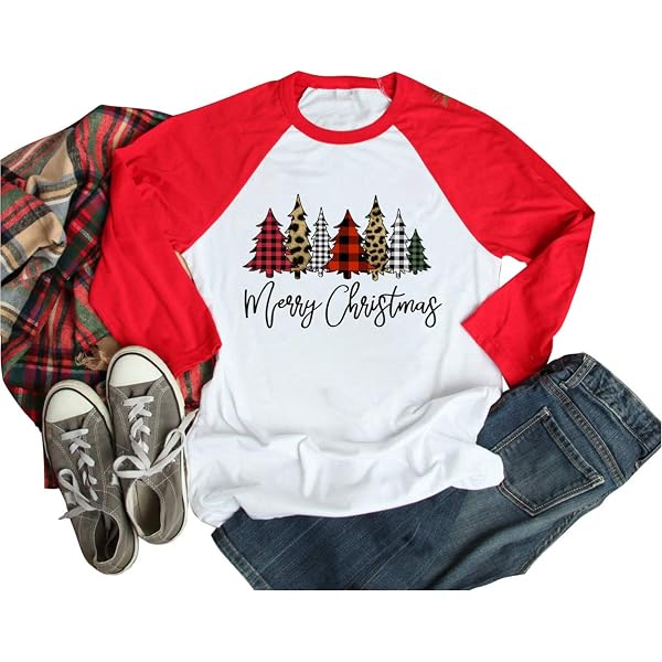 Plus Size Merry Christmas Leaf Print T-Shirt – Women's Long Sleeve Casual Tee
