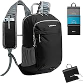 WATERFLY Packable Lightweight Small Backpack: 15L Foldable Mini Hiking Daypack - Ultralight Compact Day Pack for Women Men Outdoor Travel Camping Walking - Black