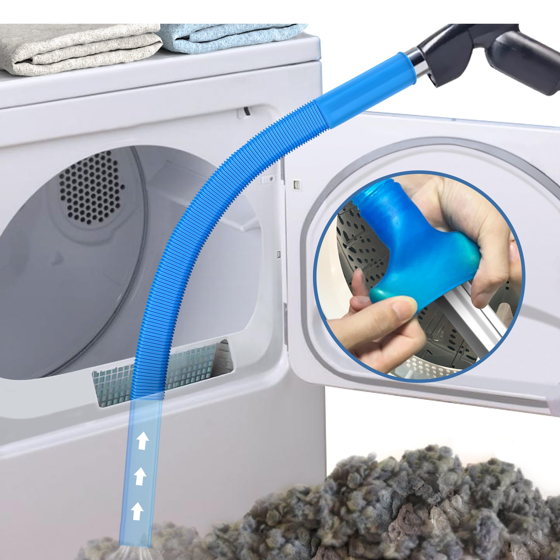 PetOde Dryer Vent Cleaner Kit Dryer Lint Vacuum Attachment with Stretch Universal Connector, Dryer Vent Cleaning Tool Vacuum Hose Lint Remover, 30.5 Inch Blue