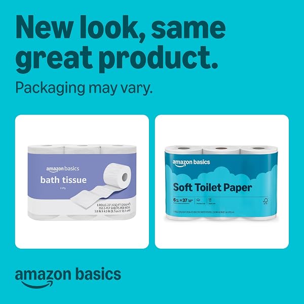 AMAZON BASICS 2-PLY SOFT TOILET PAPER, 6 ROLLS, 350 SHEETS PER ROLL, EQUIVALENT TO 37 REGULAR ROLLS, SEPTIC SAFE
