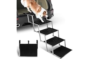 Niubya Portable Folding Dog Stairs for Cars, SUVs, Trucks - Lightweight Pet Ramp for Large Dogs with Non-Slip Surface - Reinforced Steps Support Up to 200 lb, 5 Steps