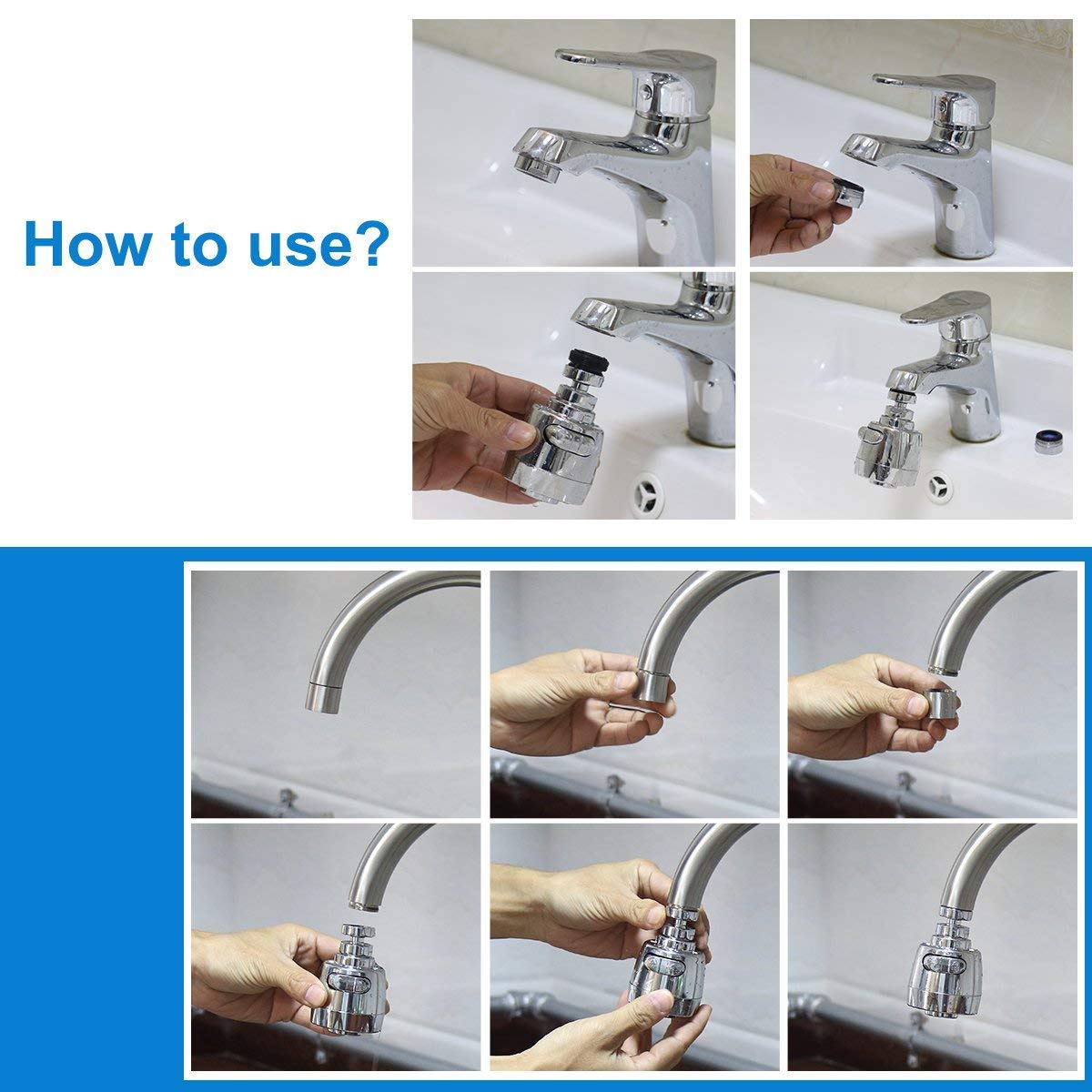 3New 360°Swivel Water Saving Tap Aerator Nozzle Filter Water Saving Tap Diffuser Kitchen Accessories (Short)