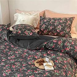Nanko Floral Comforter Set Queen Size 3 Pcs, Black