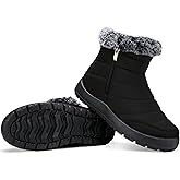 SHIBEVER Women Winter Snow Boots: Black Waterproof Walking Booties Non Slip Fur Lined Warm Outdoor Ankle Short Boot