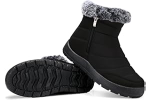 SHIBEVER Women Winter Snow Boots: Black Waterproof Walking Booties Non Slip Fur Lined Warm Outdoor Ankle Short Boot