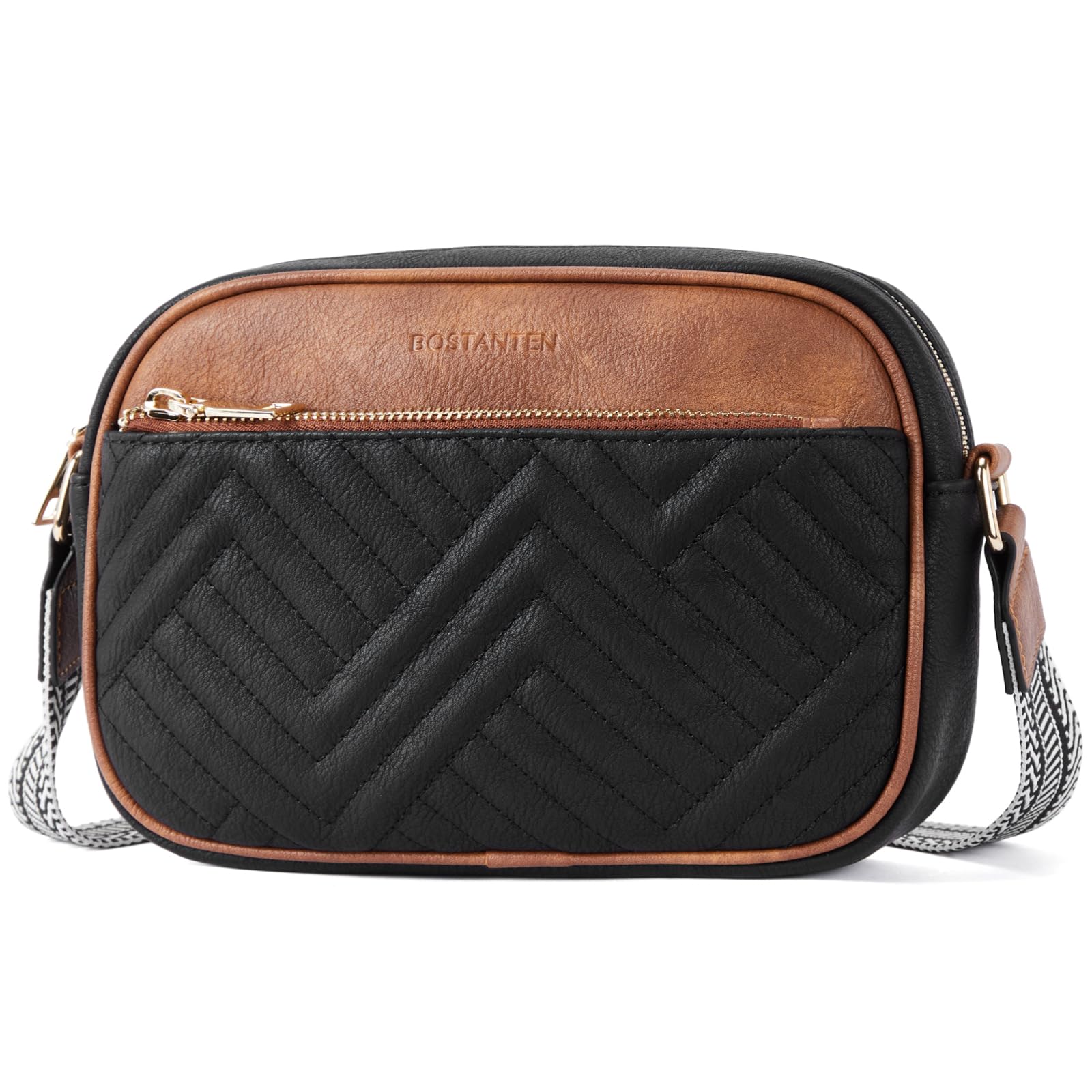 BOSTANTEN Quilted Crossbody Bags for Women Vegan Leather Purses Small Shoulder Handbags with Wide Strap