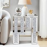 MONNIYU Crushed Diamond Side Table - Mirrored Accent End Table & Sofa Table for Living Room Decor, Crystal Inlaid Silver Nigh