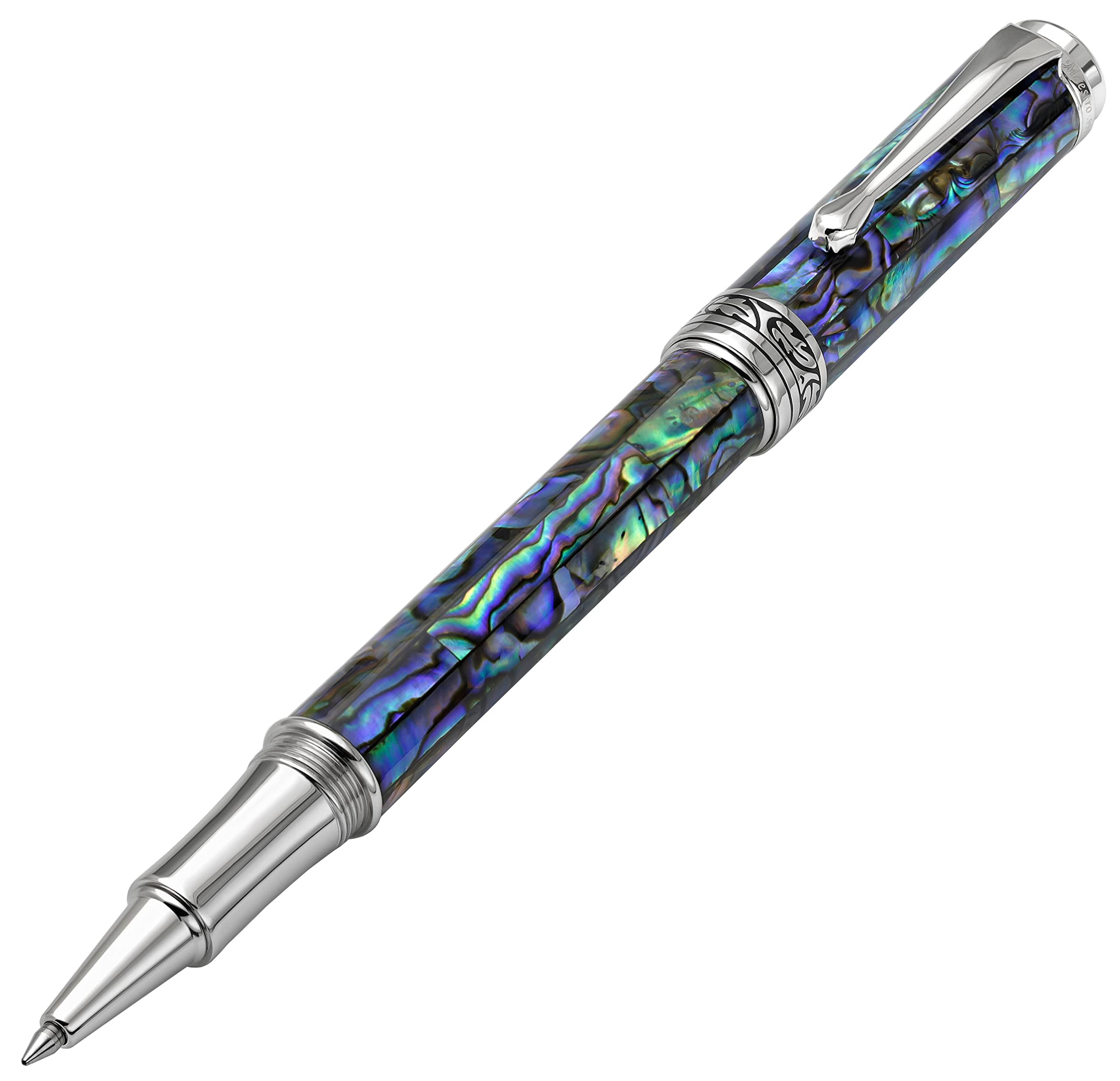 Xezo Maestro Rollerball Pen, Fine Point. Natural Abalone Sea Shell with Pure Platinum Plating. Handcrafted, Limited Edition, Serialized