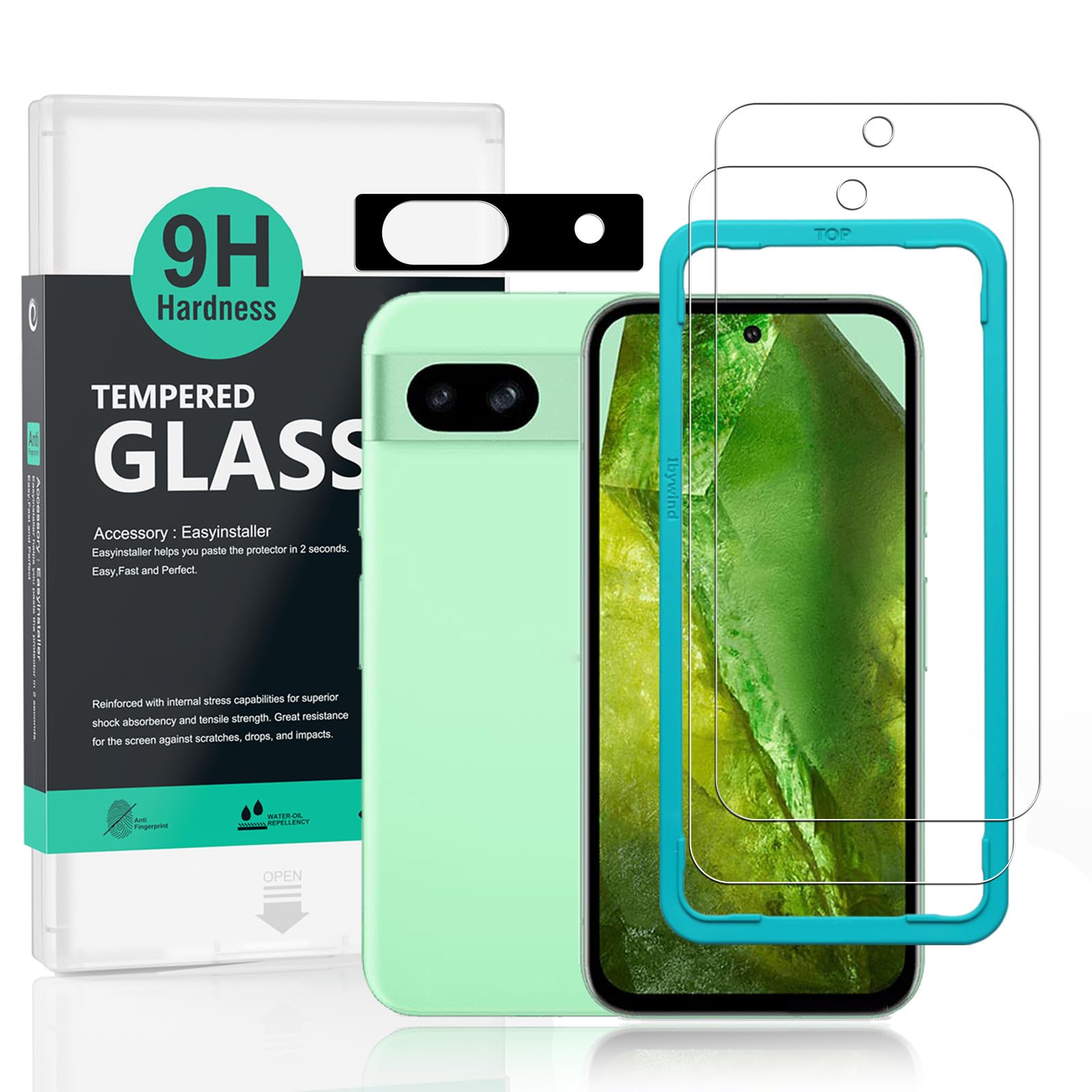Ibywind Screen Protector For Google Pixel 8a 5G 6.1"[2 Pack],9H Hardness Tempered Glass,With 1Pc Camera Lens Protector,Easy to Install