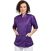 INFOHANDMADE Women's Chef Coat, Short Sleeve Chef Jacket, Uniform for Food Service, Caterers, Bakers