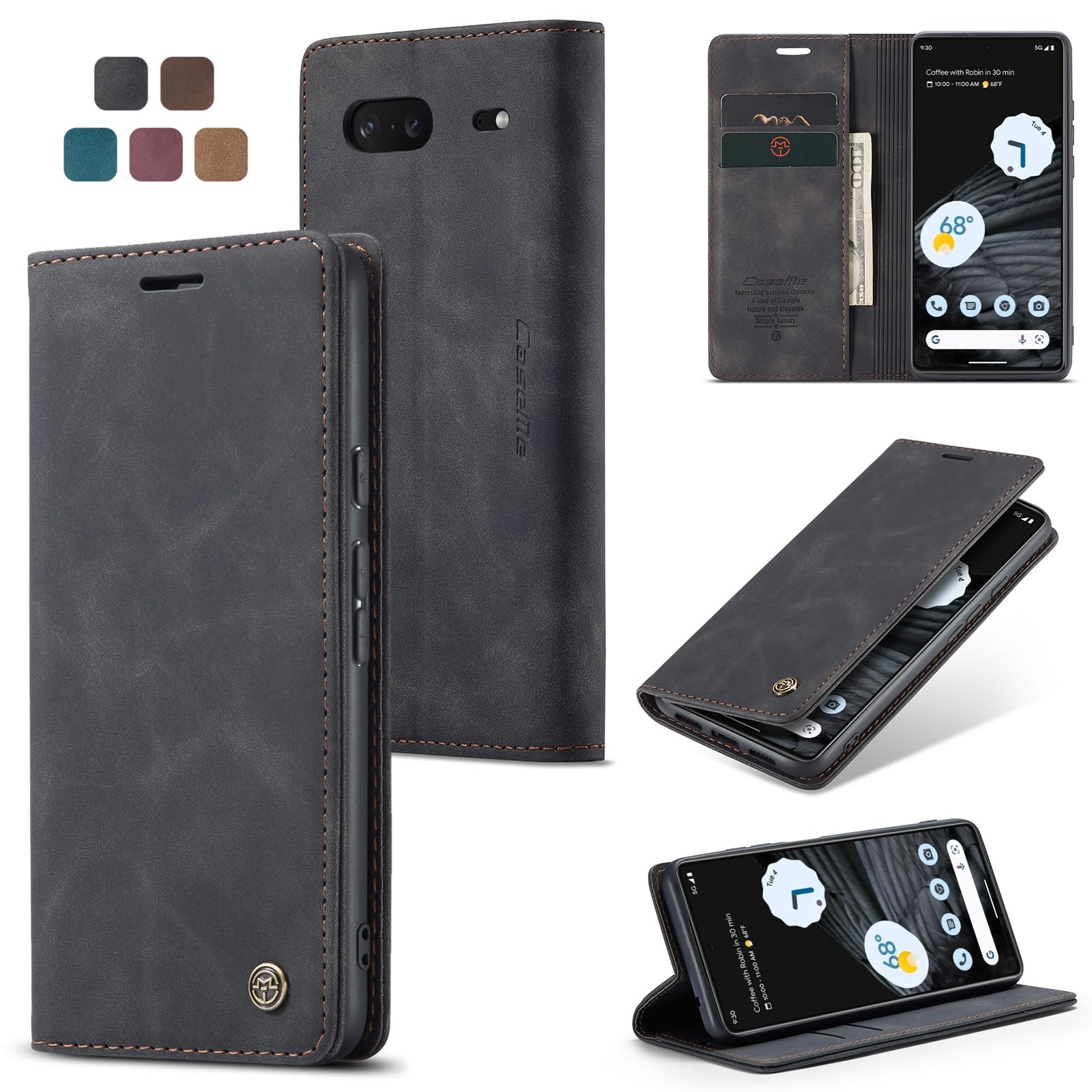 Cracedily for Google Pixel 7 Case, Flip Wallet Leather Case with Card Holder Magnetic Closure Shockproof Kickstand Protective Phone Cases Cover for Google Pixel 7,Black — image 1