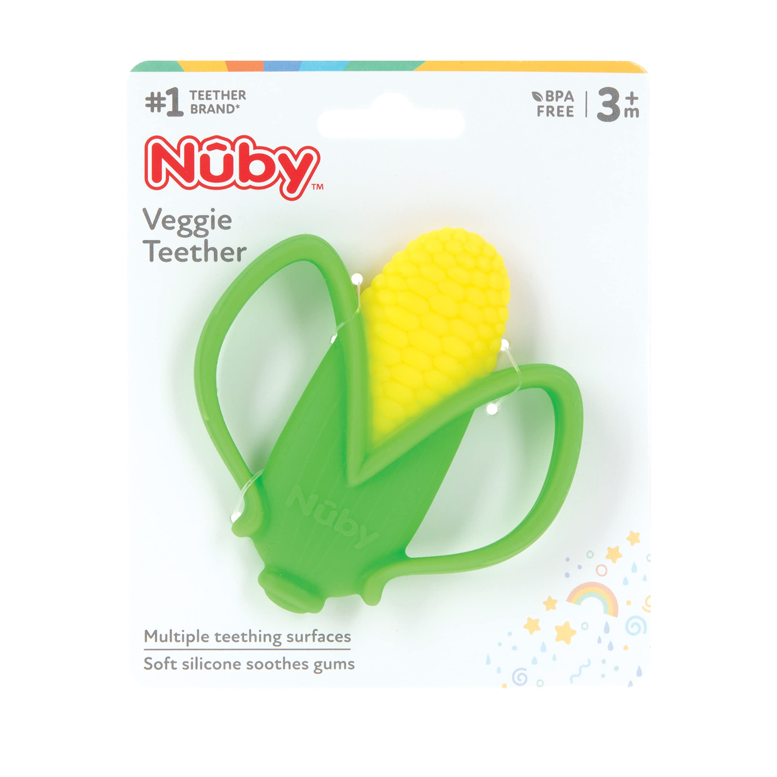 Nuby Veggie Teether for Teething Relief - Soft Baby Teething Toy - 3+ Months - Corn