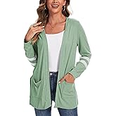 Lightweight Cardigan for Women Long Sleeve Valentine's Day Gifts Fall Cardigans with Pockets Open Front Sweater with Striped Sleeve Valentine's Day GiftsLight Green-XXXL