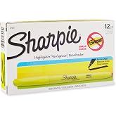 Sharpie Pocket Style Highlighters, Chisel Tip, Fluorescent Yellow, Box of 12