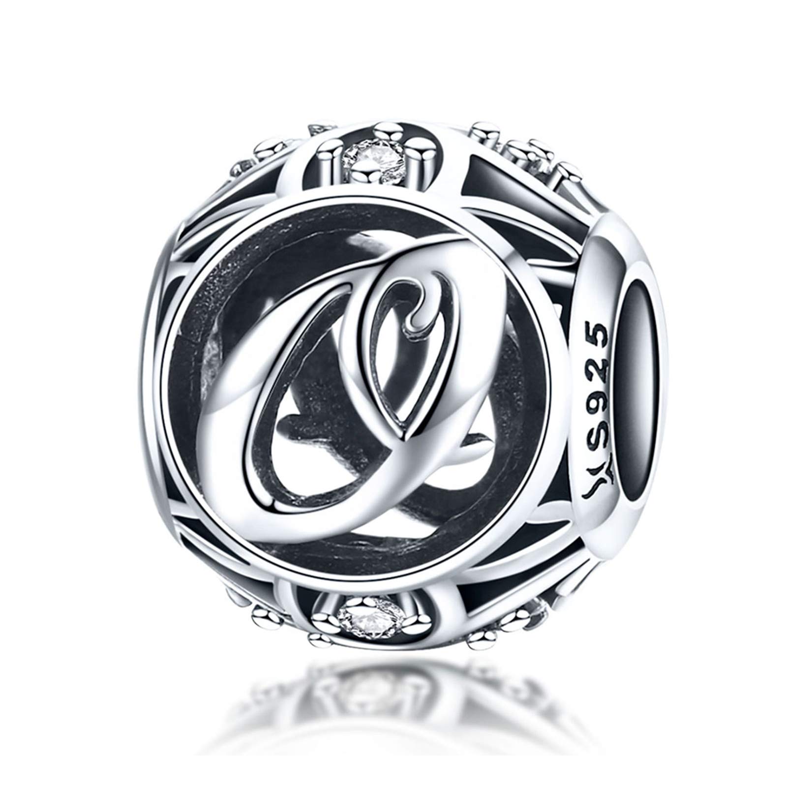LaMenars Letter Dangle Bead Charms Initial Alphabet A-Z 925 Sterling Silver Zirconia fits European Charm Bracelets & Necklaces