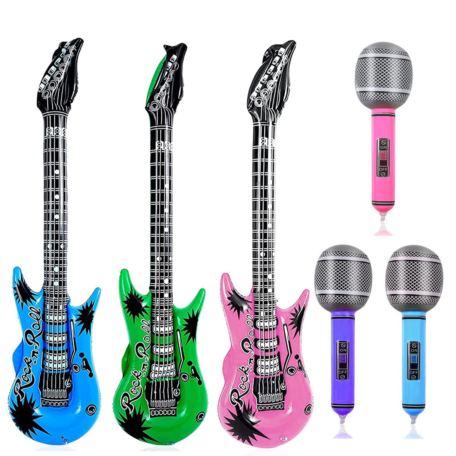6 PCS Inflatable Musical Instruments Balloons Guitar and Microphone Party Props Blow Up Rock Star Toy Set for Adults Kids Party Favours 80s Decorations Karaoke
